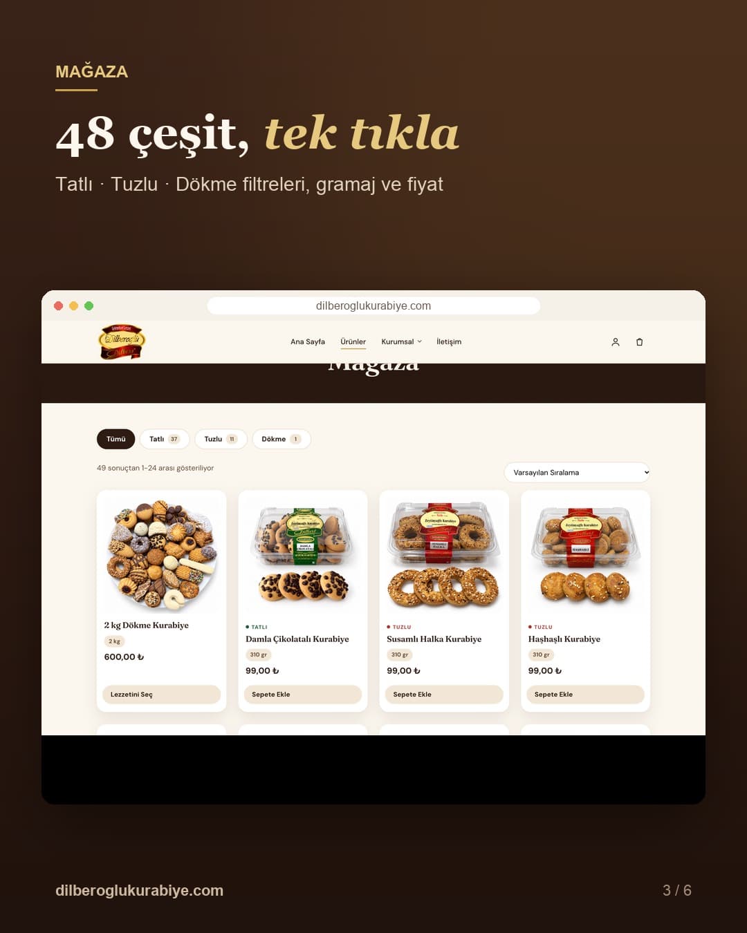 Dilberoğlu Kurabiye — Mağaza · 48 çeşit, tek tıkla